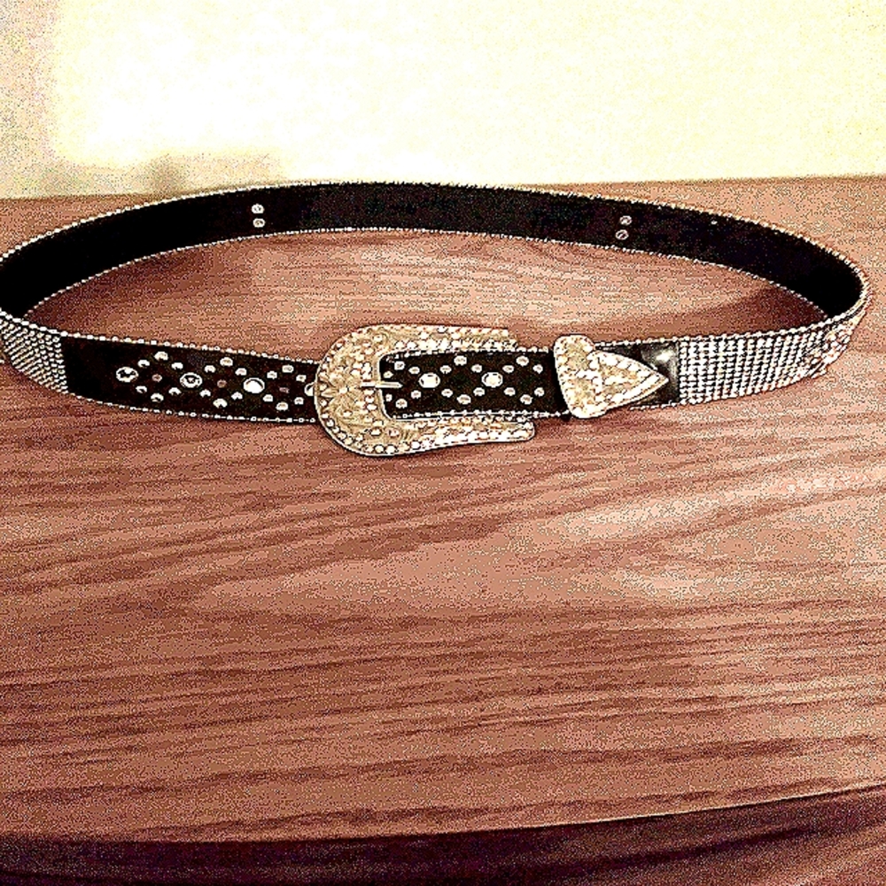Genuine Leather Rhinestone Cross Woman Belt